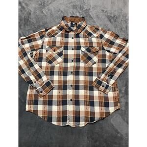 Frye Shirt Men’s L Brown Buffalo Plaid Jacquard Button-up Flannel Western Cowboy